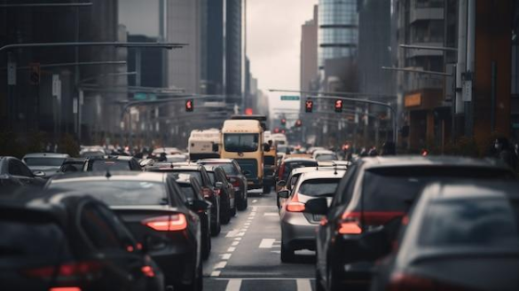 cars stuck in traffic.